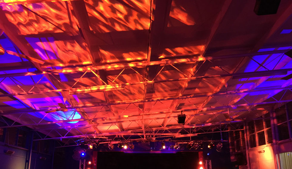 Venue lighting - ceiling wash via our ShowTec Phantom moving heads - Tips for Lighting a Band, Vocalist or Performance - Element ICT